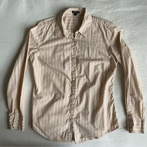 Ann Taylor Cotton Lightweight Tan and White Striped Button Down Shirt - 6